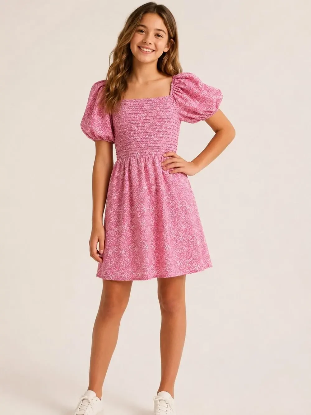 Girls Abercrombie Kids Paisley Dress size 15/16 Pink White